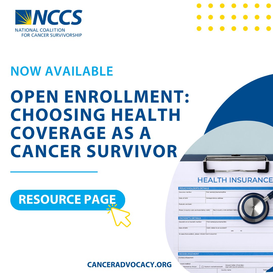 📢 New Resource Alert! 

NCCS just launched an open enrollment resource page to help #cancersurvivors choose the right coverage. Find expert insights, key considerations, and a recording of our recent webinar: canceradvocacy.org/openenrollment #OpenEnrollment #CancerCare