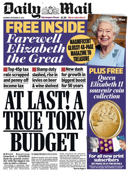 A reminder of how the Mail greeted the Truss budget.