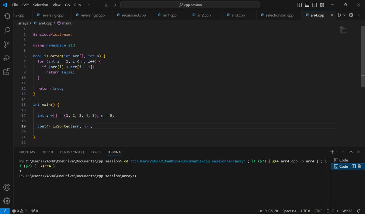 YashikaCha83487's tweet image. #namespace #25daysofcode
day 24
today I did :
checking if array is sorted or not