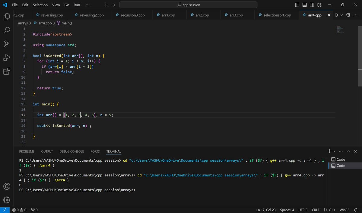 YashikaCha83487's tweet image. #namespace #25daysofcode
day 24
today I did :
checking if array is sorted or not