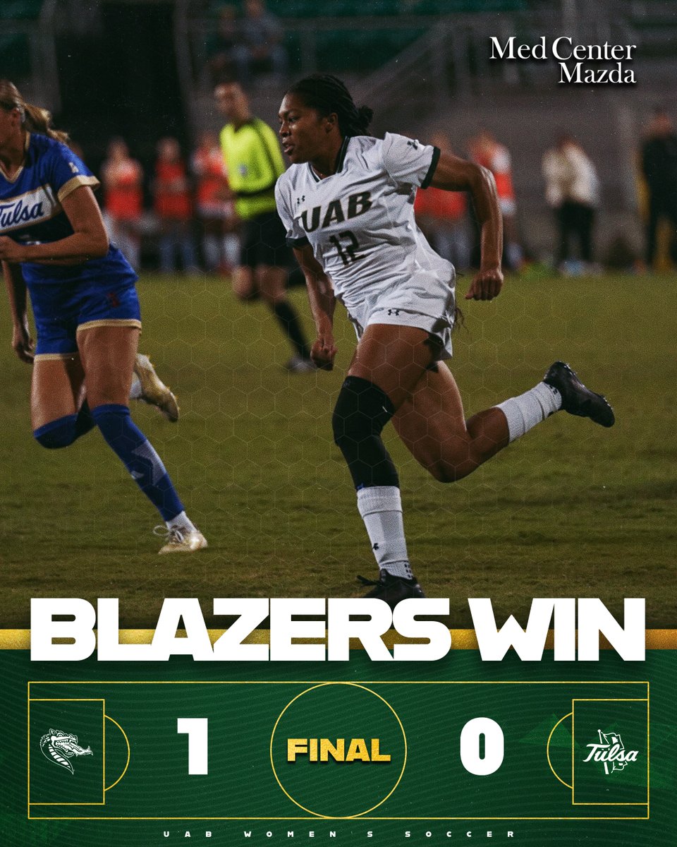 UAB_WSOC's tweet photo. BLAZERS WIN! 😤

UAB defeats Tulsa 1-0!

#WinAsOne https://t.co/XkX3IK439S