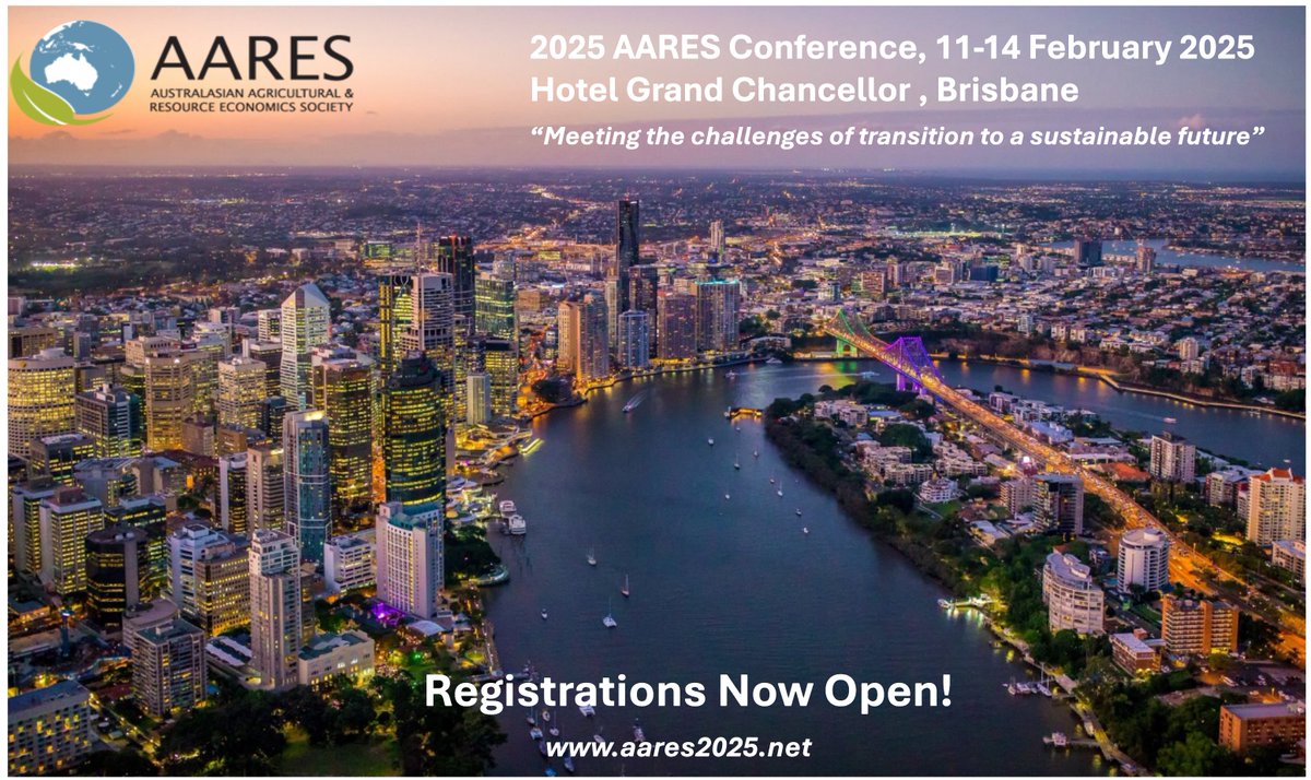 Ready for a trip to sunny Brisbane? 🌞 Join fellow economists at the 69th #AARES2025 conference! Hug koalas 🐨, dive the Great Barrier Reef 🌊, meet a great community and more! 
Register today! aares2025.net/registration.h…
<a href="/AARES_QLD/">AARES_QLD</a> #agecon #envecon <a href="/AARES_Inc/">AARES</a> #EconTwitter