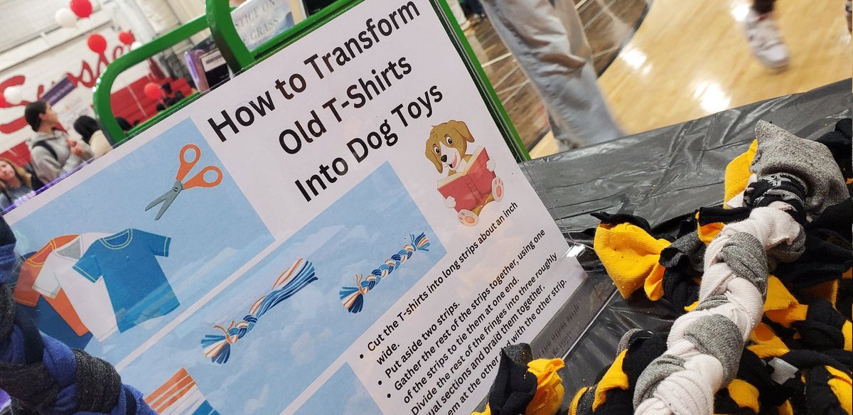 lieberrian's tweet photo. Making dog toys from old t-shirts for a local dog shelter during our Health Fair was a big hit!
#MakingADifference #PayItForward #communityservice #dogs #craftsforacause #teachersofx #library #Sustainability https://t.co/FvmHvTqz9G