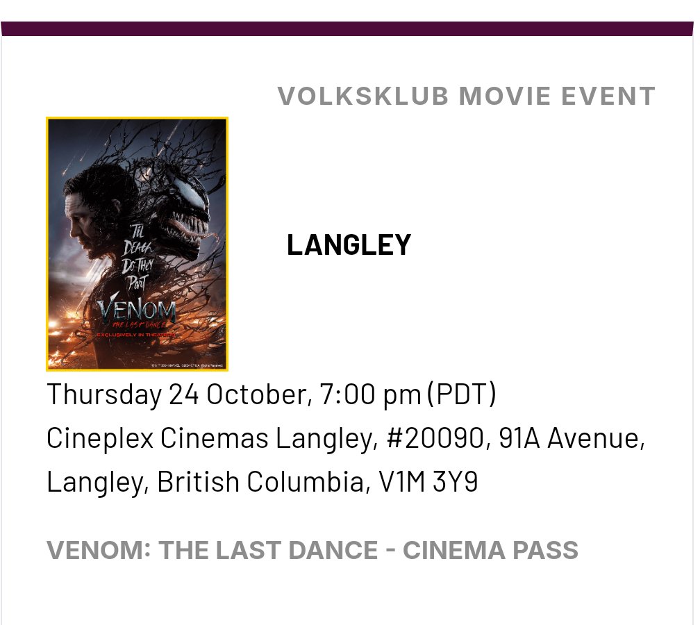 gurdipsahota's tweet photo. Excited to watch the movie Venom: The Last Dance today, thanks to @VWcanada at @CineplexMovies Langley π¬
Love the cool water bottle swag giveaway !!!
#VolksKlub #moviee #VW #Tiguan #VenomTheLastDance #IDBuzz https://t.co/GRbywYDFAz