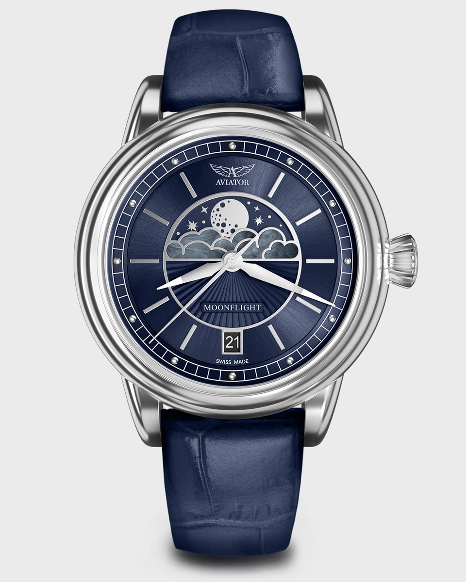 aviatorwatch's tweet photo. Embrace the lunar cycle with the AVIATOR MoonFlight. Track the moon’s 29.5-day phases while its soft mother of pearl clouds evoke the charm of vintage pearls.
#aviatorwatch https://t.co/djOFeSbFxx