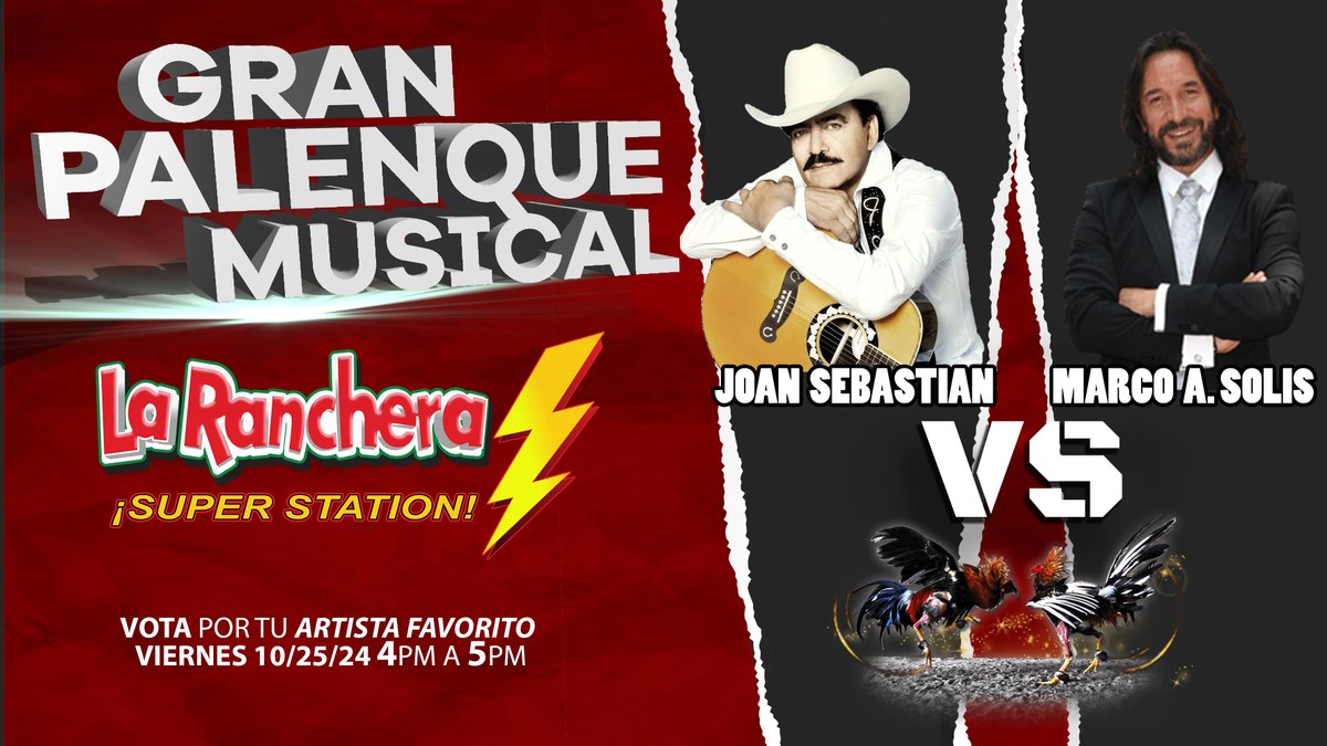 Escucha mañana Viernes el Gran Palenque Musical
**** Joan Sebastian vs Marco Antonio Solis ****
Disfruta, diviértete y vota por tu artista favorito.
#GranPalenqueMusical #JoanSebastian #MarcoAntonioSolis #ElBuki #VotaXtuArtistaFavorito #Ranchera #Sacramento #California