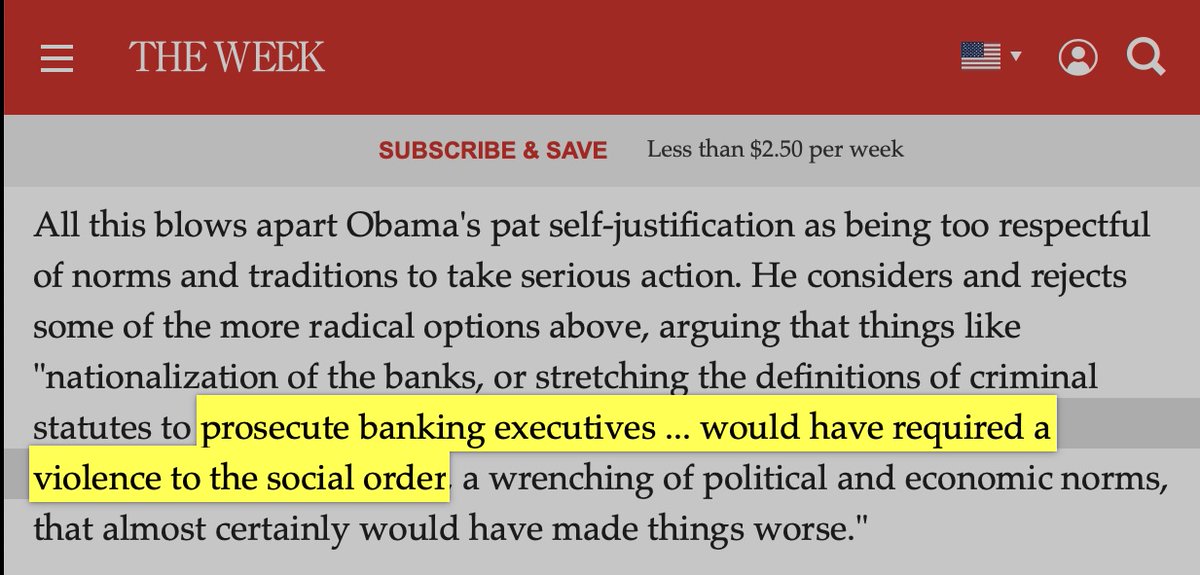 After millions were foreclosed on during the financial crisis, Obama justified his refusal to hold bankers accountable by saying that "would have required a violence to the social order, a wrenching of political &amp; economic norms"...and now he wonders why people are "bitter."