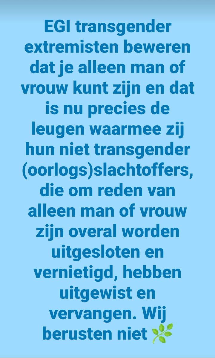 vincent_zegel's tweet photo. Nergens in de politiek, in de radio & televisie talkshows en waar dan ook, is de aanwezigheid van niet-transgender betrokkenen toegestaan
#EGI #transgender #extremisme #cult #schandpaal #TV #jinek
#beneficiairs #inwoners #armoedeval #assetstrip #noreply #trustroof #WO2 #continu https://t.co/gufC6OhYrM