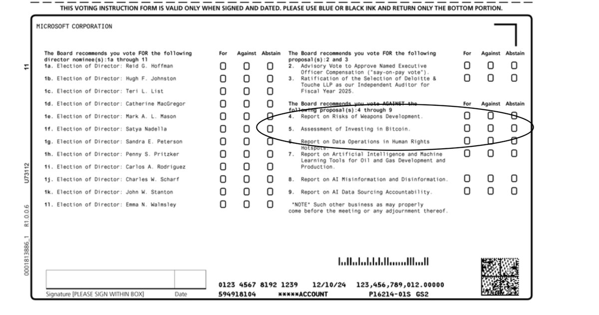 🚨 I did say #Bitcoin Treasuries would be HUGE in 2025, well holy crap $MSFT might just kick things off! 🤯 Their SEC filing reveals a proposal for "Assessment of Investing in Bitcoin" at the Dec 10 meeting. With a $3.2 trillion market cap and $75.5B in cash (aka melting ice