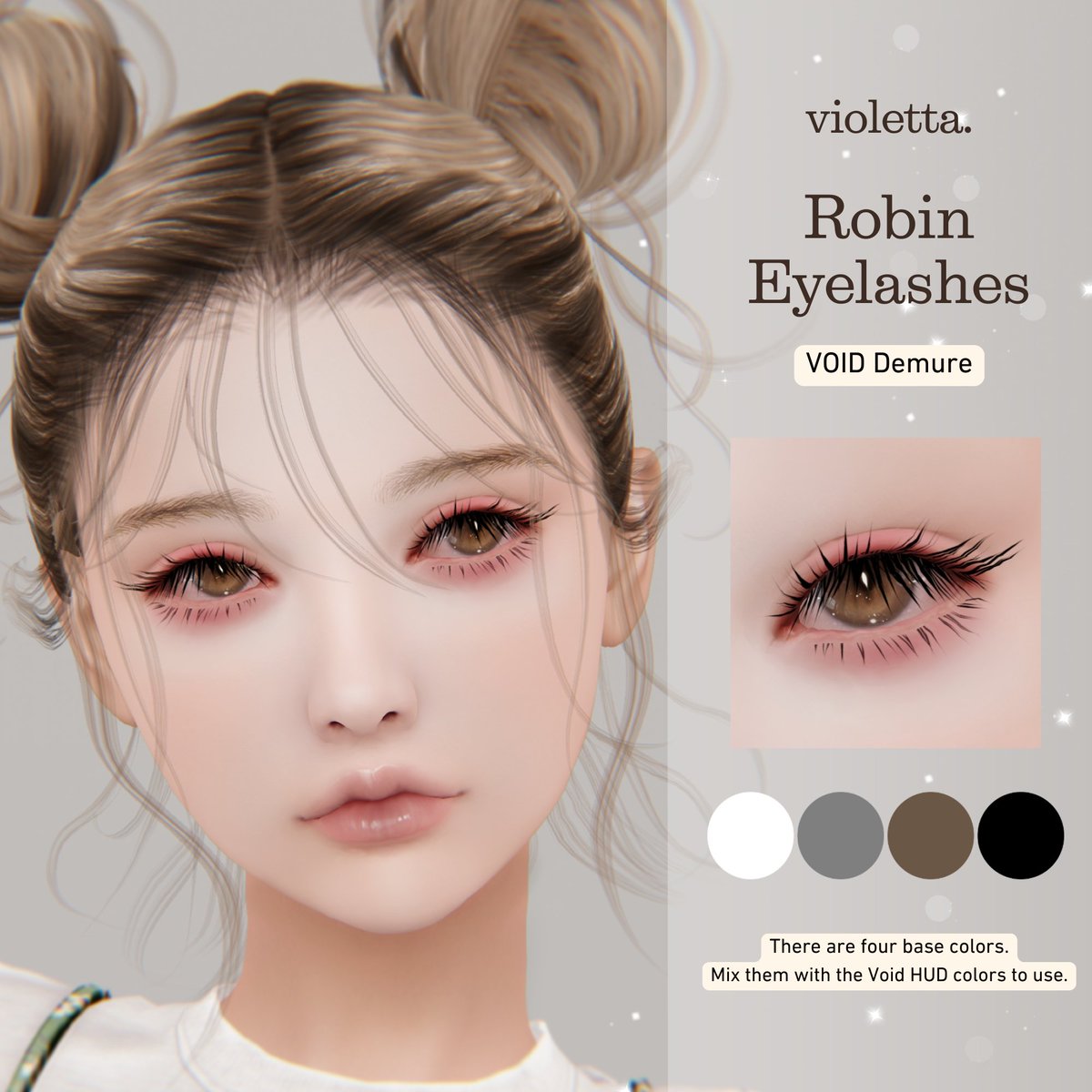 VOID Demureのapplierです👀形は１種類で色は４種類。黒以外の３色はVOIDのメインHUDのCOLORと足してお使いください。暗めの茶色などが作れます。メインストア販売です。Demoを用意してますので是非お試しください🙌
violetta. main store⇓
maps.secondlife.com/secondlife/Nya…