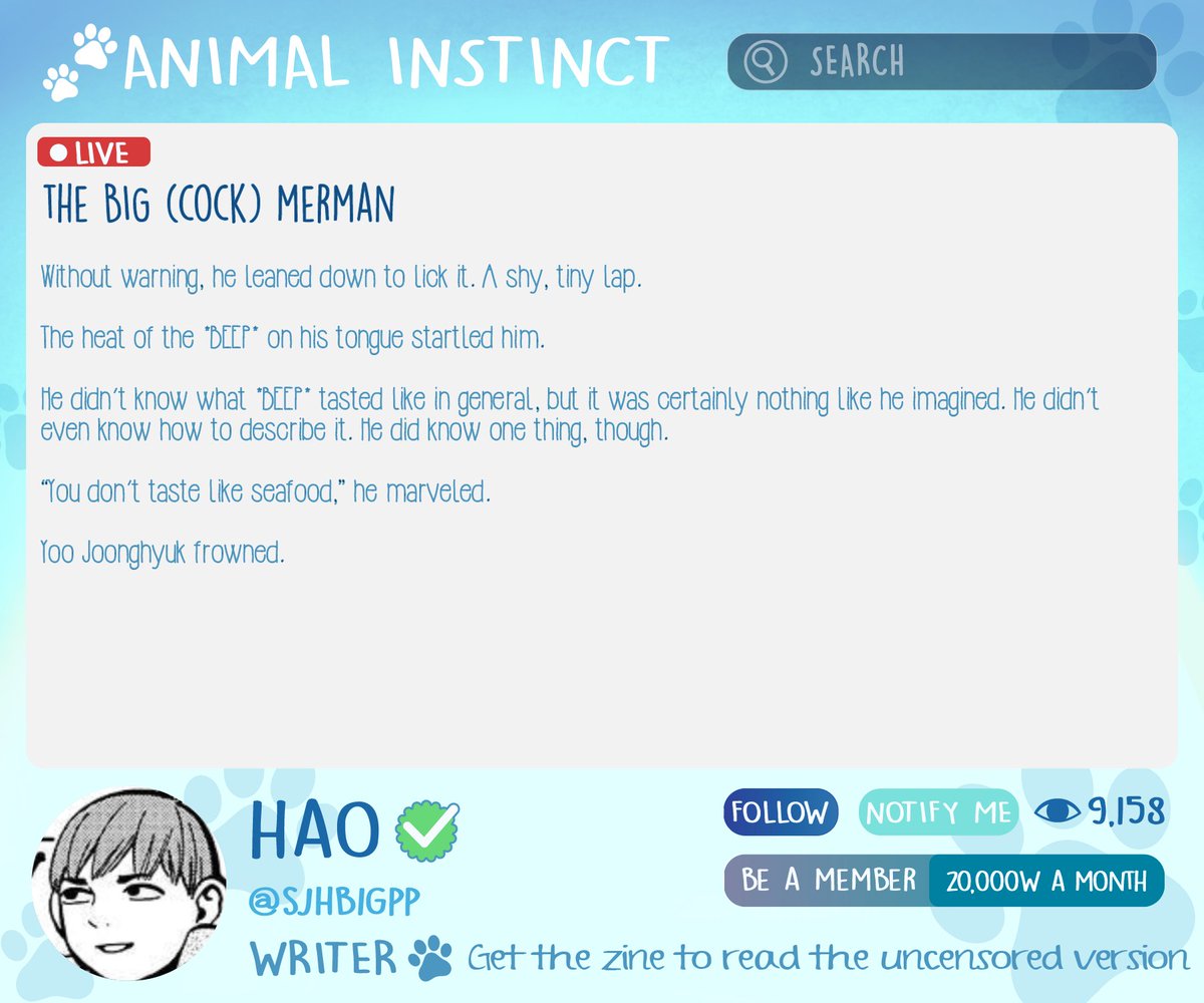 🐾AWOOO!! Time to let Hao’s (#sjhbigpp) work out into the wild🐾

BEEP BEEP! 

Instinct Zine will be open for preorder from Oct 26 to Nov 30 2024. 

Store Link: jdfurryzine.bigcartel.com
