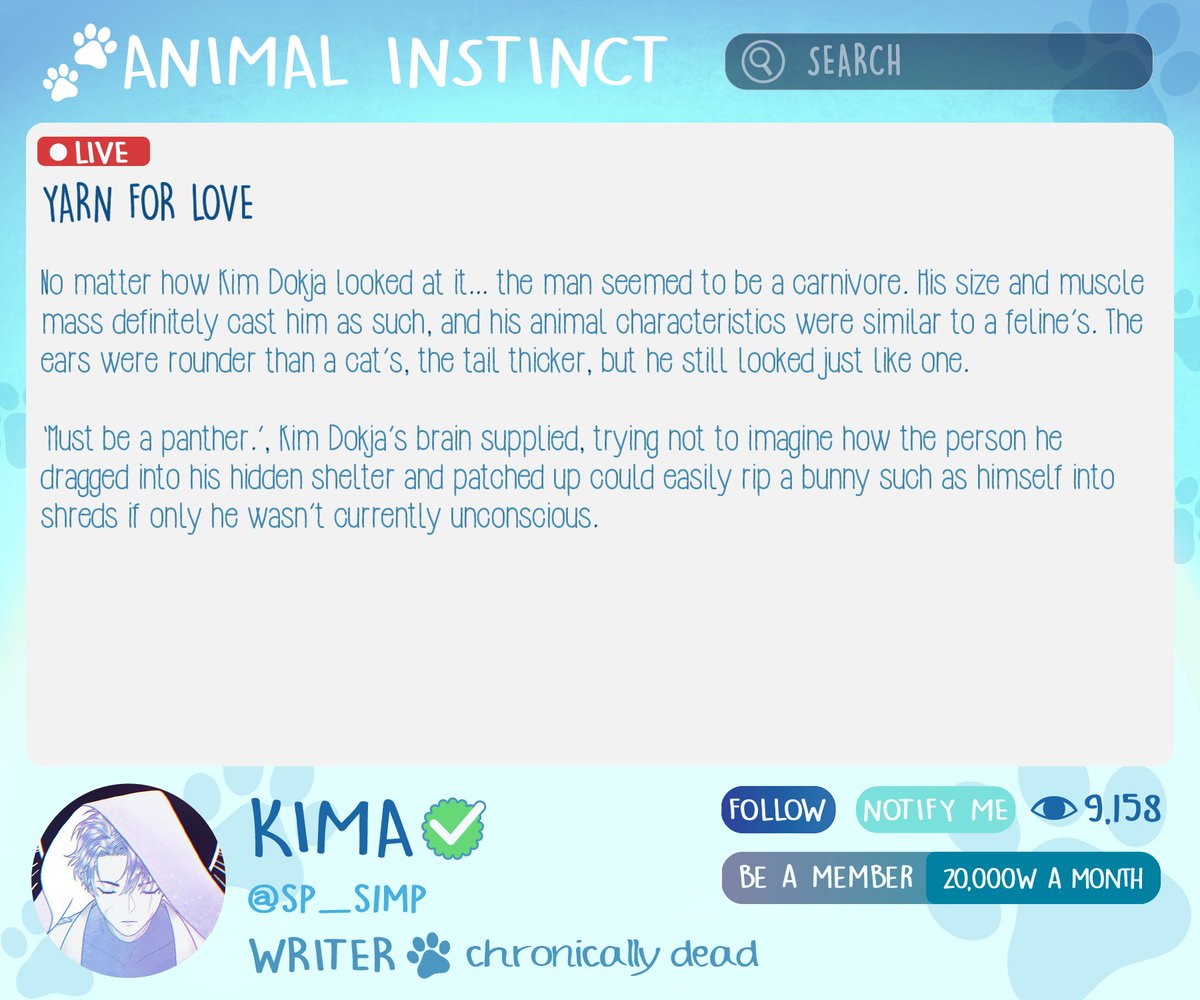 🐾AWOOO!! Time to let Kima’s (#sp_simp) work out into the wild🐾

KDJ better watch out...he might get devoured 🫦

Instinct Zine will be open for preorder from Oct 26 to Nov 30 2024. 

Store Link: jdfurryzine.bigcartel.com