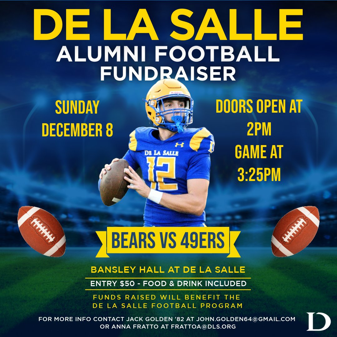 Join us for a Bears game watch party in support of the De La Salle Football Program! It will be an opportunity to connect with old friends and see all the great things happening on campus.

Purchase your tickets or donate today at dls.org/alumni-footbal…

#MeteorsUnited