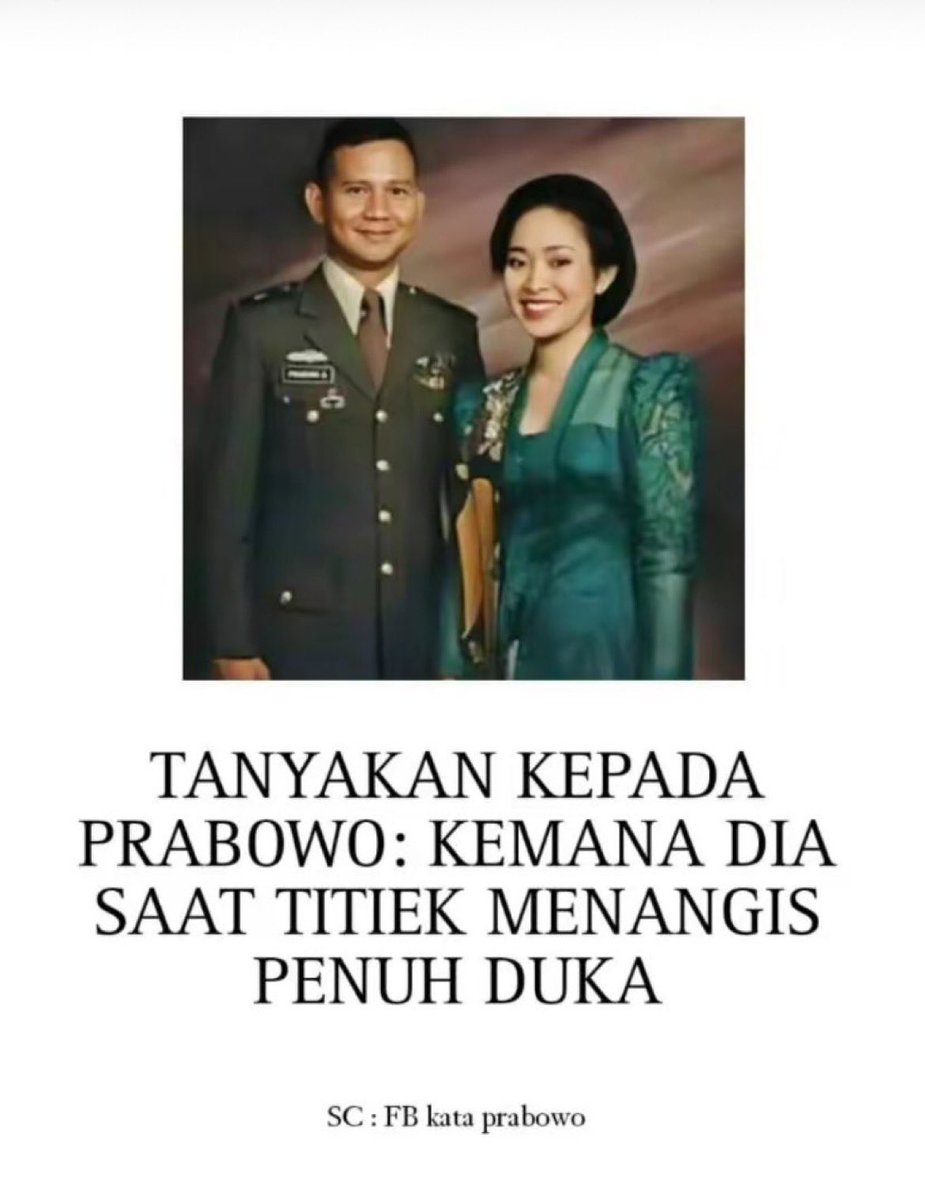 KESETIAAN ITU BERNAMA PRABOWO !!!

25 tahun mereka berpisah tapi tidak ada diantara mereka yg menikah lagi…

kebayang ga sih di dalam bioskop bakal sebanjir apa kalo kisah ini jadi di filmkan suatu saat nanti🥺