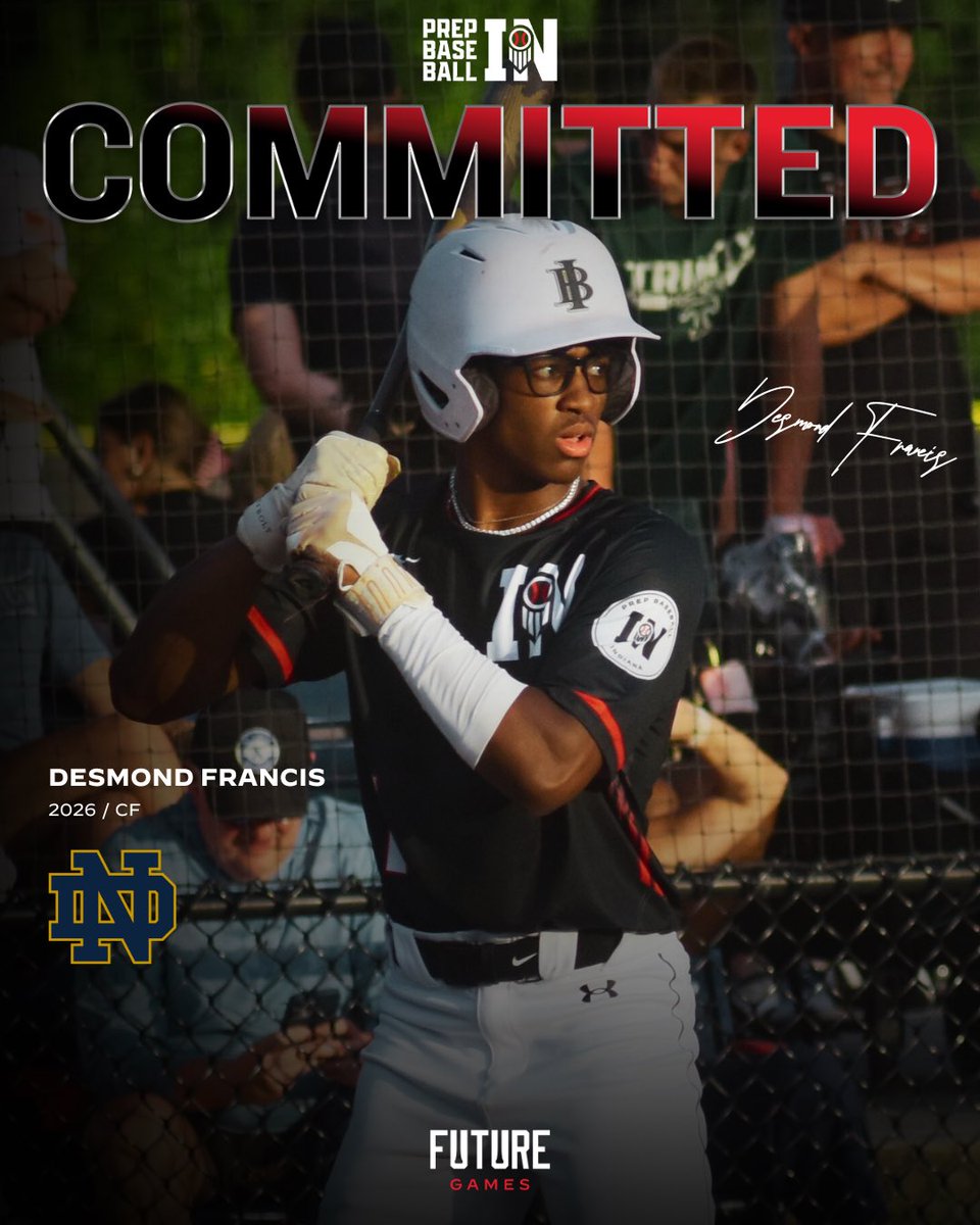 ‘26 CF Desmond Francis (Park Tudor HS) commits to Notre Dame #GoIrish☘️ 

Commit No. 7 from Team Indiana’s #PBFG24 squad. 

👤PROFILE: loom.ly/VO19eIc

<a href="/DesmondFrancis_/">Desmond Francis</a> || <a href="/PTDugout/">Park Tudor Baseball</a> || <a href="/inbullsbase/">Indiana Bulls Baseball</a> || <a href="/NDBaseball/">Notre Dame Baseball</a> || <a href="/prepbaseball/">Prep Baseball</a> || <a href="/ShooterHunt/">Shooter Hunt</a>