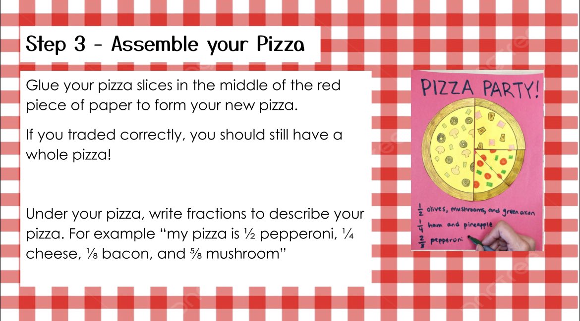 Today we had a “pizza swap” to practice what we’ve learned about equivalent fractions. It was the perfect Pizza Day activity 🍕 #ocsbmath <a href="/John23OCSB/">St. John XXIII School</a>