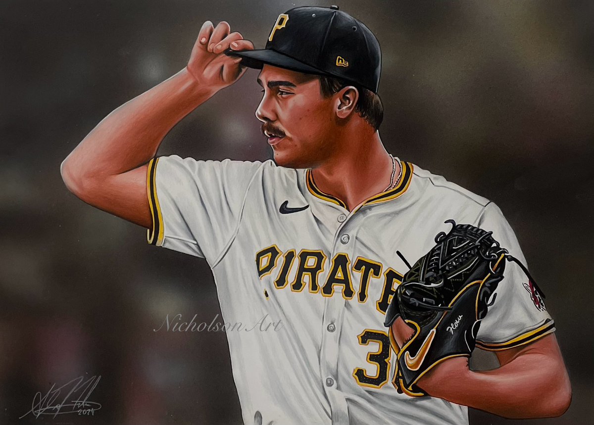 anicholson6's tweet photo. Finished colored pencil drawing of @Pirates all star pitcher, Paul Skenes! 

Pencil foreground, airbrushed background. Shares appreciated! 

@AroundThe412 @MLB @livvydunne @Paul_Skenes @PaulSkenesMuse @theFortMcKenry @KDKAHeather https://t.co/hUOMZDhJ2S