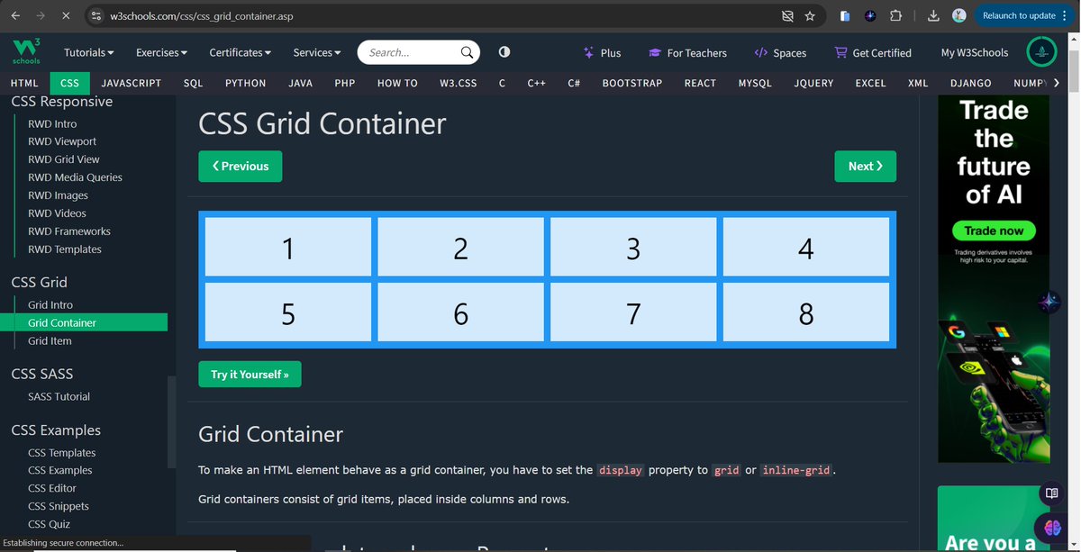 ekojoecovenant's tweet image. Day 99:
- CSS Grid Container

#100DaysofCode #w3schools #css