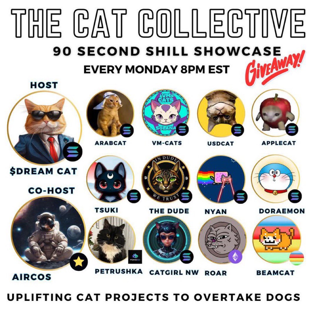 DreamCatSolana's tweet photo. What you are speaking of I saw unfolding in March! And decided to support.

I’ve created a home for every cat in the ecosystem to come shill to raise the cat energy.

Let’s be real, it’s all recycled money.

Together we can carry the narrative and break out!

90% $Sol but all are welcome.

And that includes you 😼

Let’s $Dream Big!