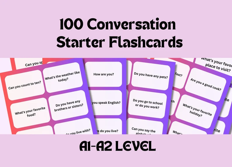 mcwilsonky's tweet photo. Enhance your English language learning journey with our comprehensive set of 100 ESL Conversation Starter Flashcards, specially designed for beginners at A1-A2 level from #MonaPrint on #Etsy 

https://t.co/E77fvHI01J

#ESL #LanguageLearning #language #learning #teachers #teaching https://t.co/PMvAtGIKea