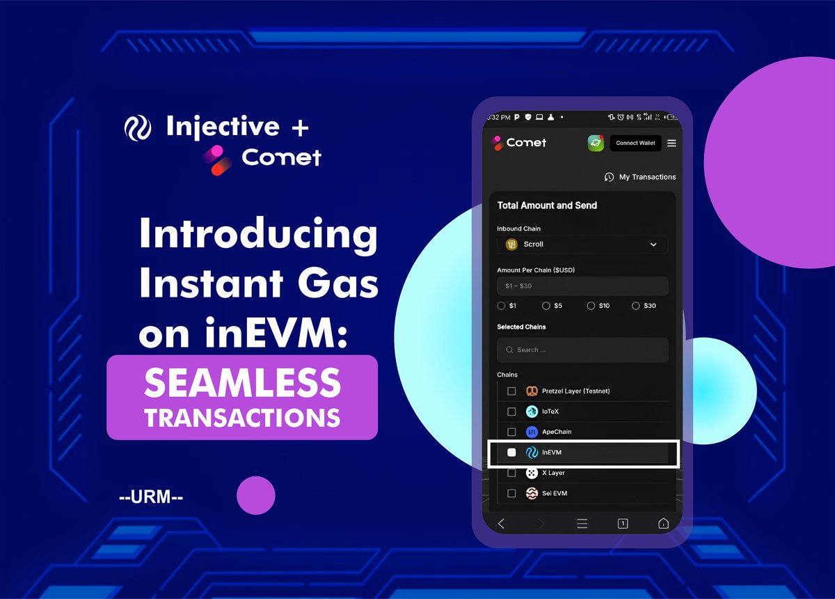 Jibraeelobot's tweet photo. 🚀 @Comet_Protocol ’s #InstantGas now supports @inEVM by @Injective_! Enjoy faster, more efficient cross-chain transactions across blockchains. Get started here: https://t.co/QuNVs6EnXY 🌐
#DeFi #CrossChain #Blockchain #Injective $INJ #inEVM #comet https://t.co/BI8y3X6365