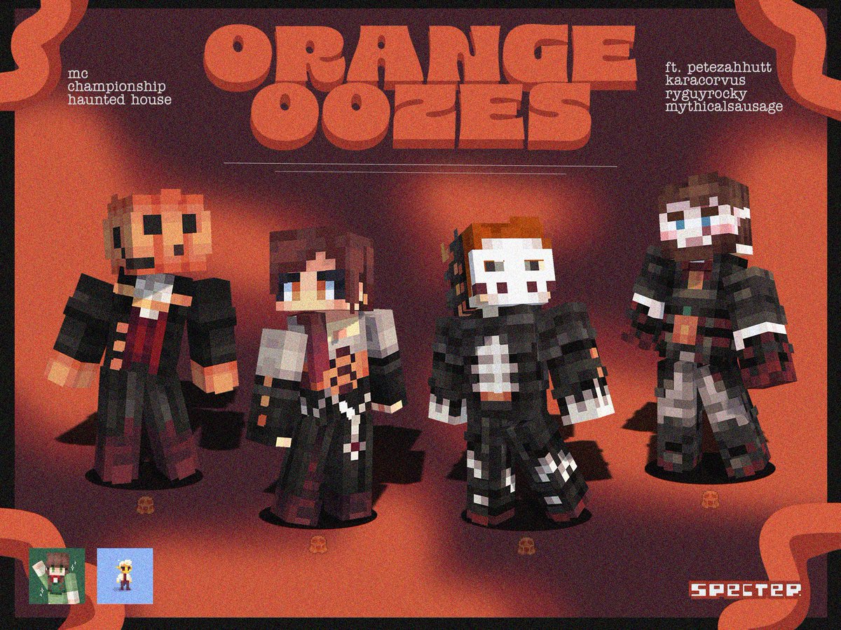 MCC Haunted House skins🍊
Orange Oozes skins by me and <a href="/EmmrysVibes/">Emmrys 🌷 ✨</a> 

<a href="/PeteZahHutt/">brandon</a> <a href="/KaraCorvus/">Kara Corvus</a> <a href="/Ryguyrocky/">Ryguy 🔥</a> <a href="/Mythicalsausage/">Mythicalsausage</a> 
-downloads in comments :) #mccskins #mccfanart