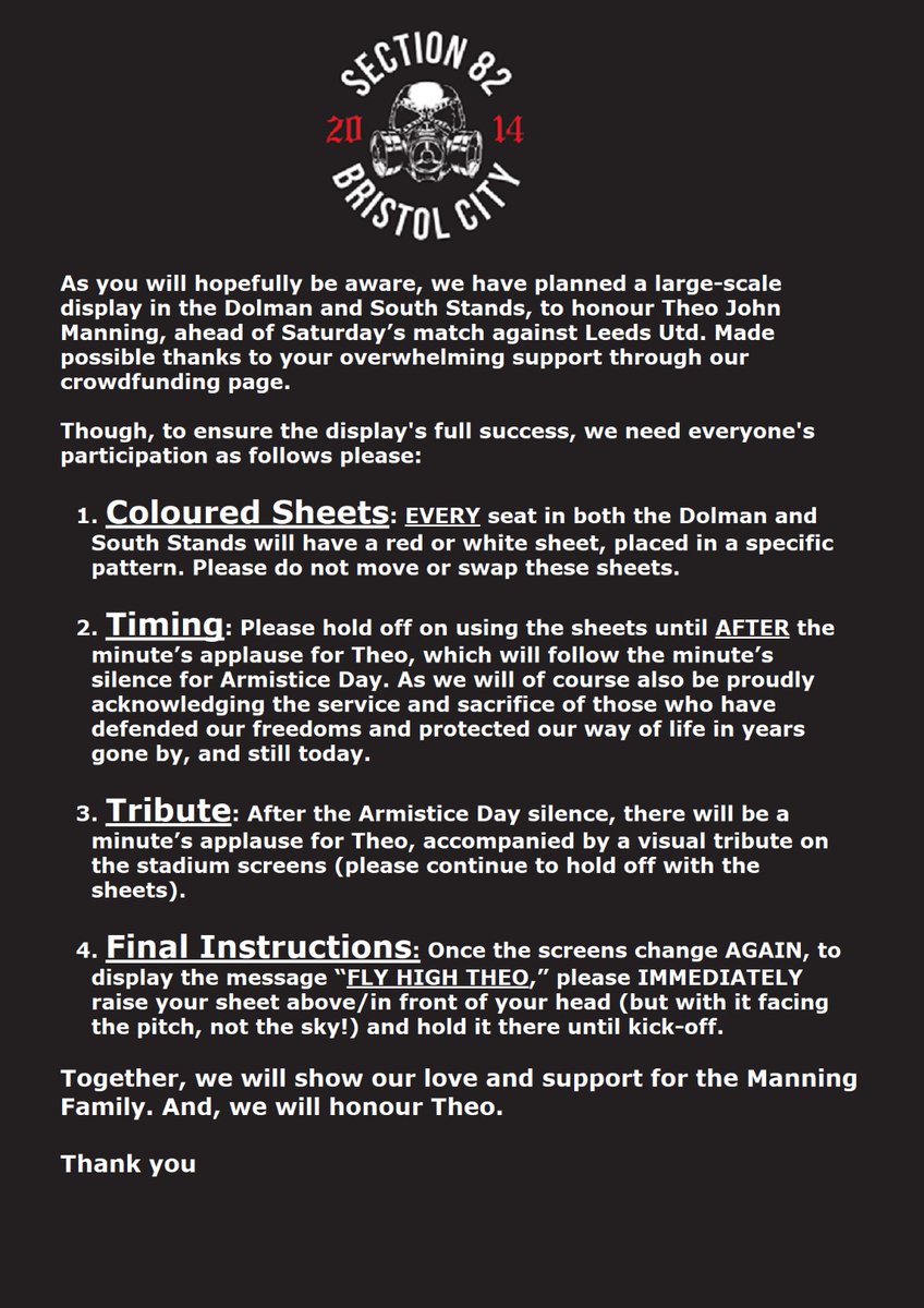 Section 82 (@section_82) on Twitter photo Sat 26th October, <a href="/BristolCity/">Bristol City FC</a> v Leeds Utd (H)
IMPORTANT DISPLAY INFORMATION
PLEASE READ & SHARE! Sat 26th October, <a href="/BristolCity/">Bristol City FC</a> v Leeds Utd (H)
IMPORTANT DISPLAY INFORMATION
PLEASE READ & SHARE!