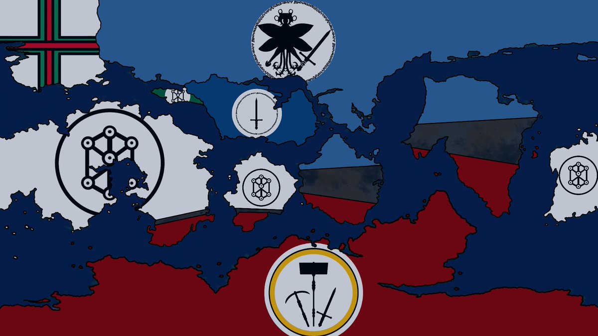 fiol35759's tweet photo. Geopolitical world of the race I'm going to introduce into my universe. States + flags.
I think I'll also make a map of the coverage of territories in space (they literally occupy several nearby planets)
#ArtistOnX #worldbuilding #map #alien #mapping #flag https://t.co/tqG8oe7cyy