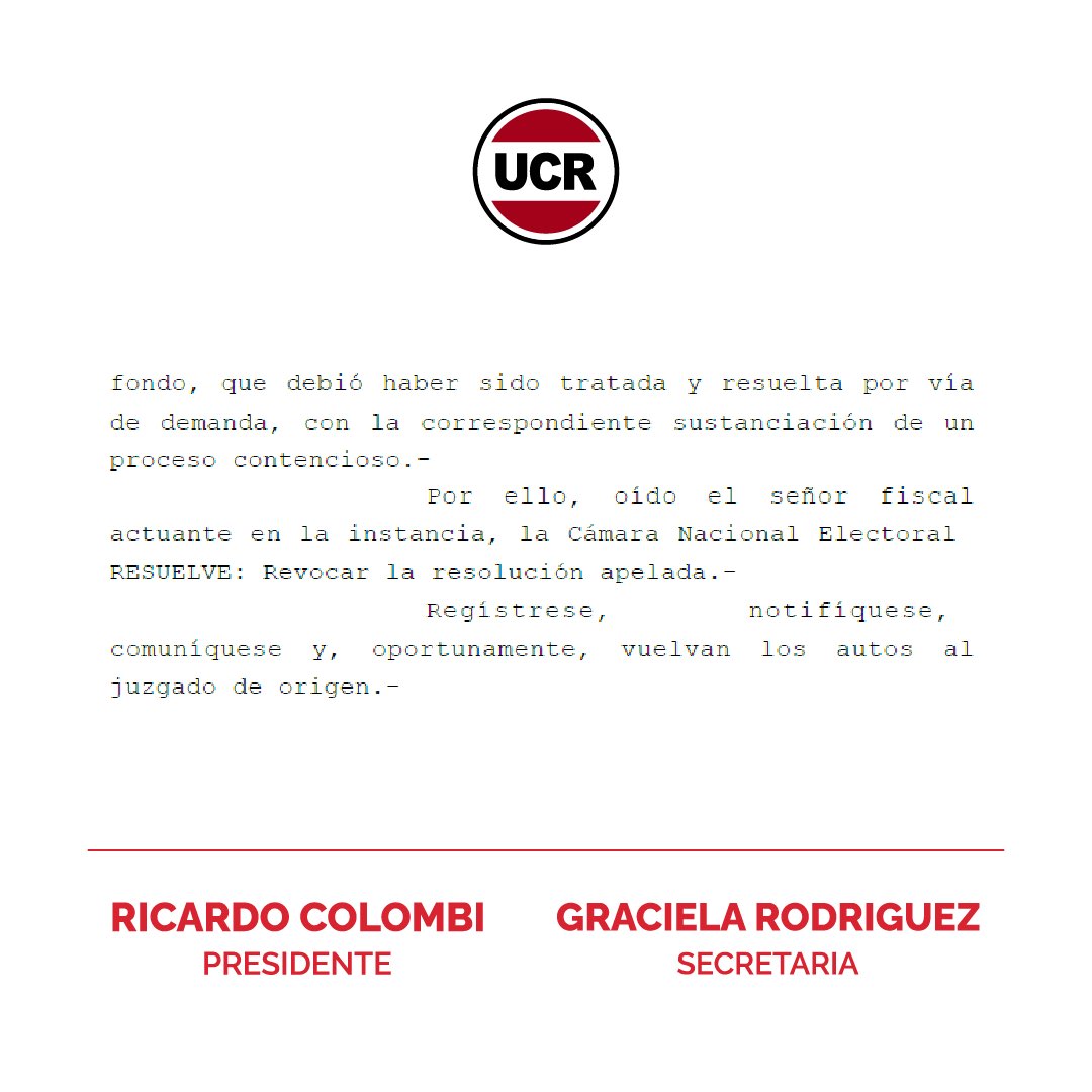 📜 La Cámara Nacional Electoral ratifica al Comité Central UCR Corrientes y confirma elecciones partidarias para el 18 de mayo de 2025.

#UCR #Elecciones2025
