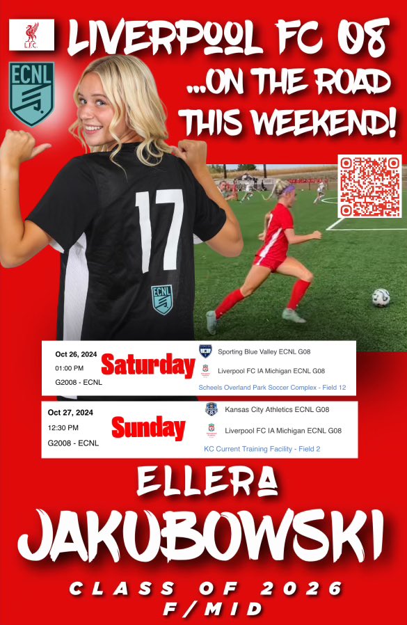 Ellera Jakubowski (@ejakubowski4) on Twitter photo Playing two competitive teams on the road this weekend. Would love to see you there!! <a href="/ECNLgirls/">ECNL Girls</a> <a href="/LFCIAMichigan/">Liverpool FC International Academy Michigan</a> Playing two competitive teams on the road this weekend. Would love to see you there!! <a href="/ECNLgirls/">ECNL Girls</a> <a href="/LFCIAMichigan/">Liverpool FC International Academy Michigan</a>