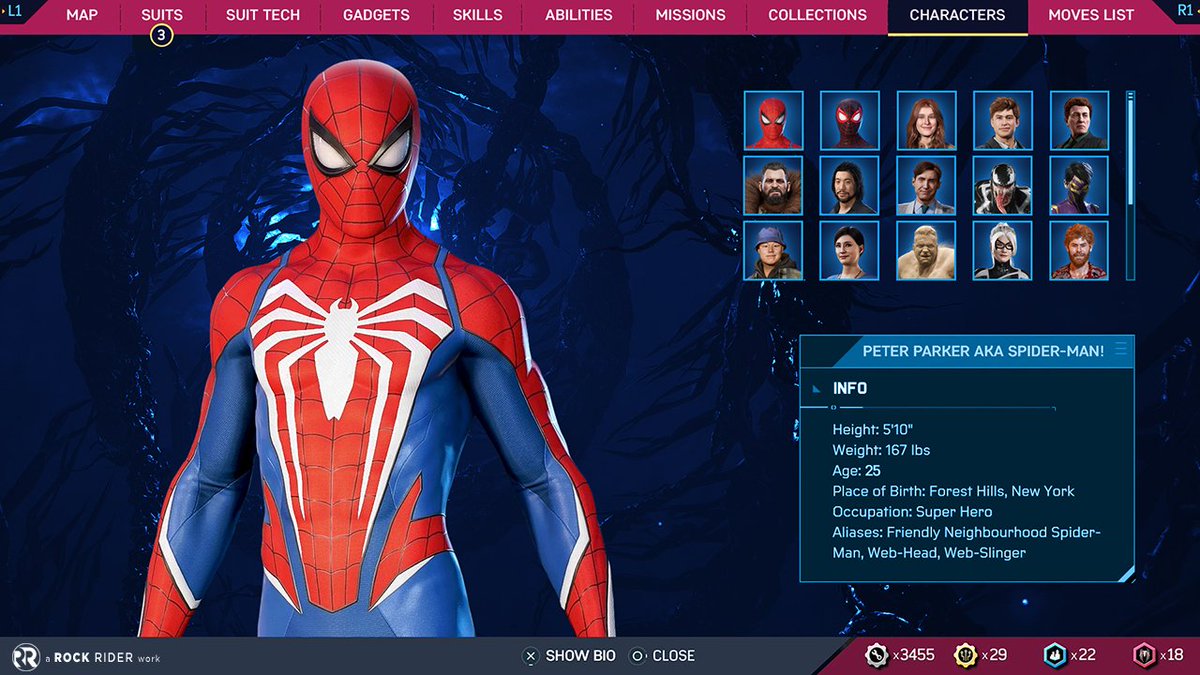 ursRockrider's tweet photo. Returning Suits Pack 1  ✅
Returning Suits Pack 2 ✅
Spider-Verse Suits Pack ✅
Characters BIOS ✅ https://t.co/2mAQPwFb1n