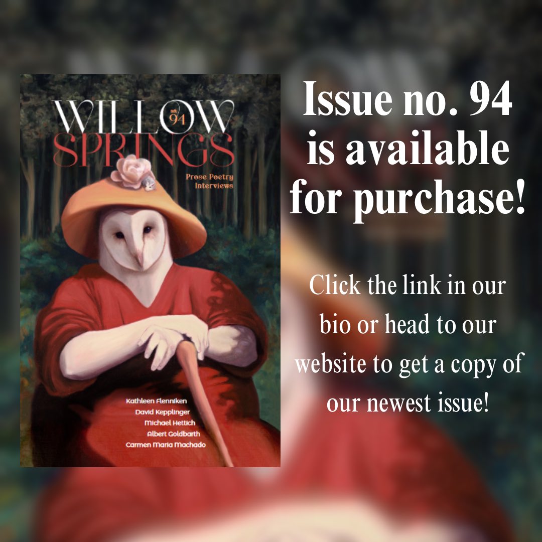 Have you gotten yourself a copy of Willow Springs issue no. 94? If you haven’t yet, or you want to buy for a friend, it is now available for purchase on our website! Click the link in our bio or head to our website to get to our store.