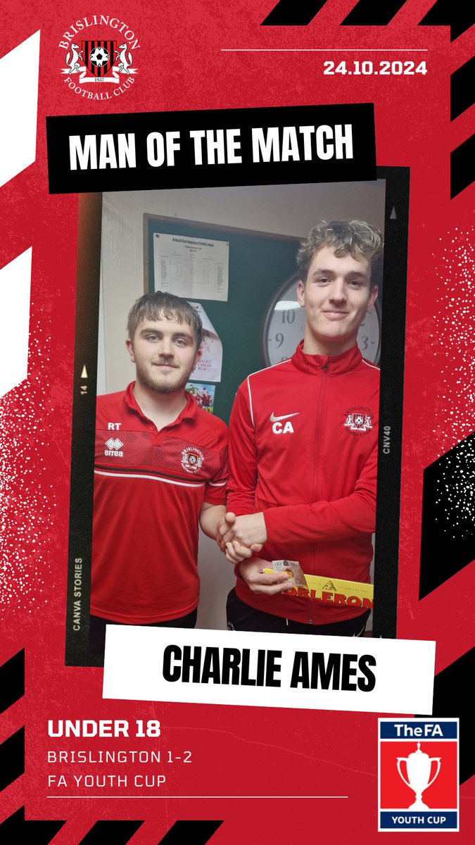 brisfcu18's tweet photo. Charlie Ames takes the Man of the Match award for a captain’s performance—absolutely immense tonight! 💪 No one won a battle against him. 🏆 Awarded by Riley Taylor, who was a close 2nd for the accolade. 👏 #MotM #CaptainPerformance
@BrislingtonFC @wcfyl @swsportsnews https://t.co/xUcGproN7j