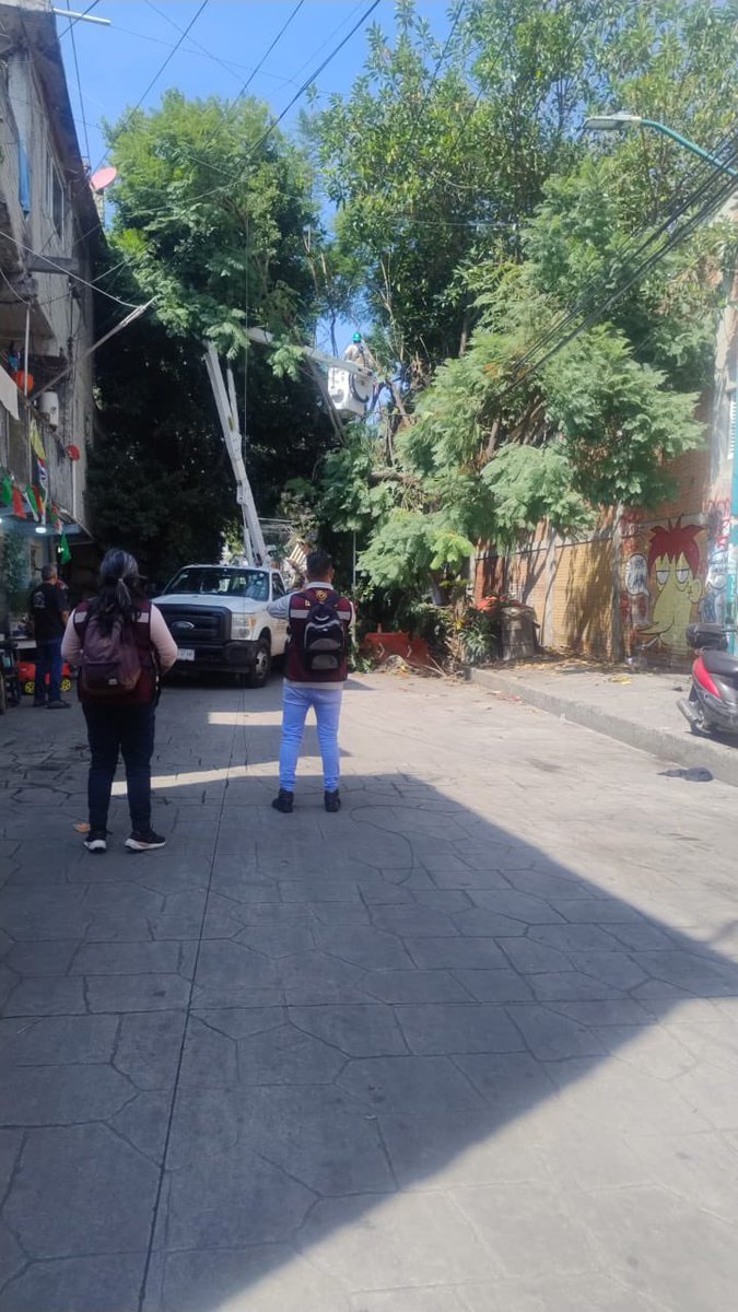 IztacalcoAl's tweet photo. ⚡🚧 Protección Civil de #LaAlcaldíaDelPueblo en colaboración con @CFEmx , liberamos cableado de media tensión en el Barrio de los Reyes. 

Trabajamos todos los días para prevenir riesgos y mejorar el entorno de nuestras comunidades. ¡Unidos logramos más! https://t.co/26JZ2ppIcd