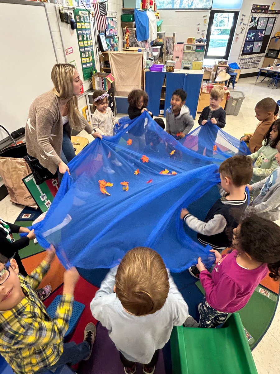 The preschoolers enjoy participating in weekly music therapy, led by Ms. Jess! They participate in hands on music &amp; movement songs and activities, as well as, explore instruments. Here they are singing an autumn song! 🍂