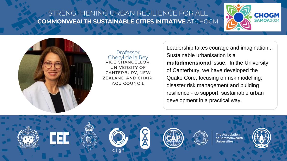 CAPplanners's tweet photo. Cheryl de la Rey @UCNZ was a key part of the discussion at βStrengthening #urbanresilience for Allβ
#CSCI #CHOGM2024
#localgov #sustainableurbanization
@CLGF_News @CYSU_ @The_ACU @Comarchitect @CAPYoungPlan @ICE_engineers @kingsfdn @rwandalocalgov @samoagovt @commonwealthsec https://t.co/uarx9yUhTk