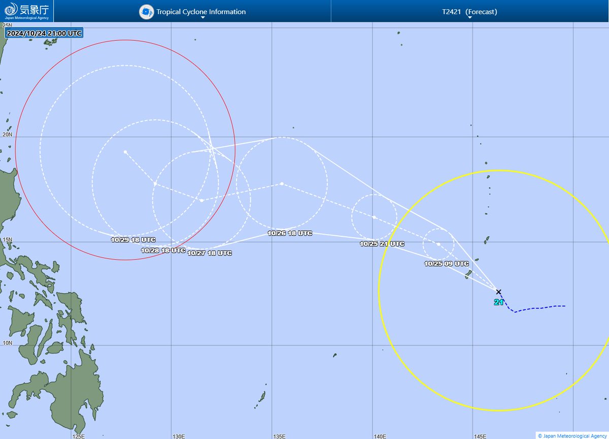 earthshakerph's tweet photo. BREAKING: Ayon sa Japan Meteorological Agency (JMA), lumakas at isa nang TROPICAL STORM ang mino-monitor na bagyo sa labas ng Philippine Area of Responsibility (PAR) kaninang 5:00 AM.

May international name ito na KONG-REY.

📷: JMA https://t.co/YWYPolo5zZ