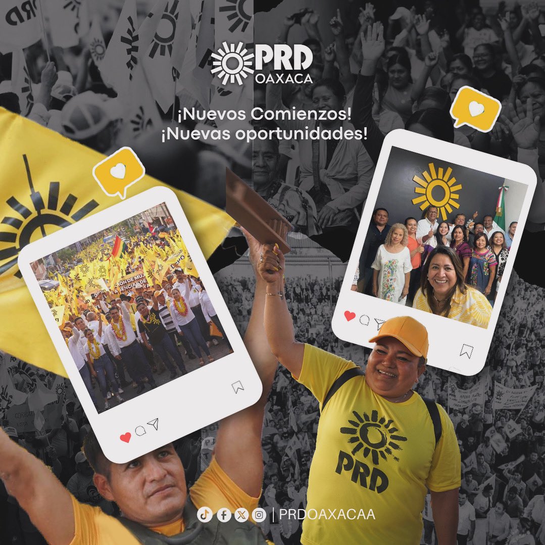 PRDOaxacaA's tweet photo. ¡Nuevos comienzos! ¡Nuevas oportunidades! ☀️
En Oaxaca, el sol 🔆volverá a brillar ¡La democracia, la izquierda y la lucha SIGUE!
#PRDOaxaca #Partidolocal #masfuertes #PorOaxaca #juntos #fuertes #unidos https://t.co/luZvYnMNAM