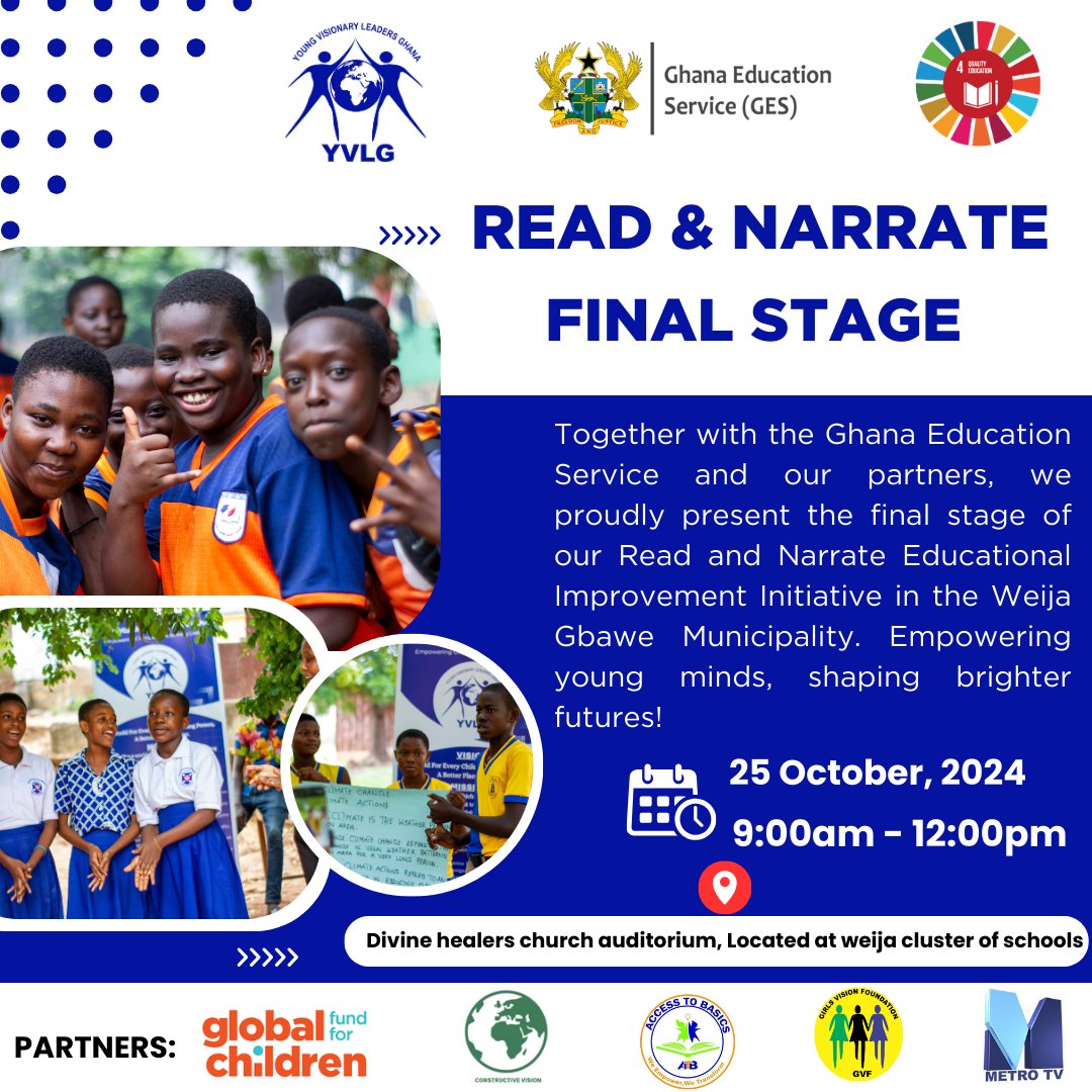 YVLGhana's tweet photo. Celebrating the Power of #Reading! 📚✨ Join us as we climax the Read &amp; Narrate Educational Initiative, empowering young minds through stories and learning. Together with our partners, we are building a brighter future, one chapter at a time! https://t.co/JN58K3iIKF
