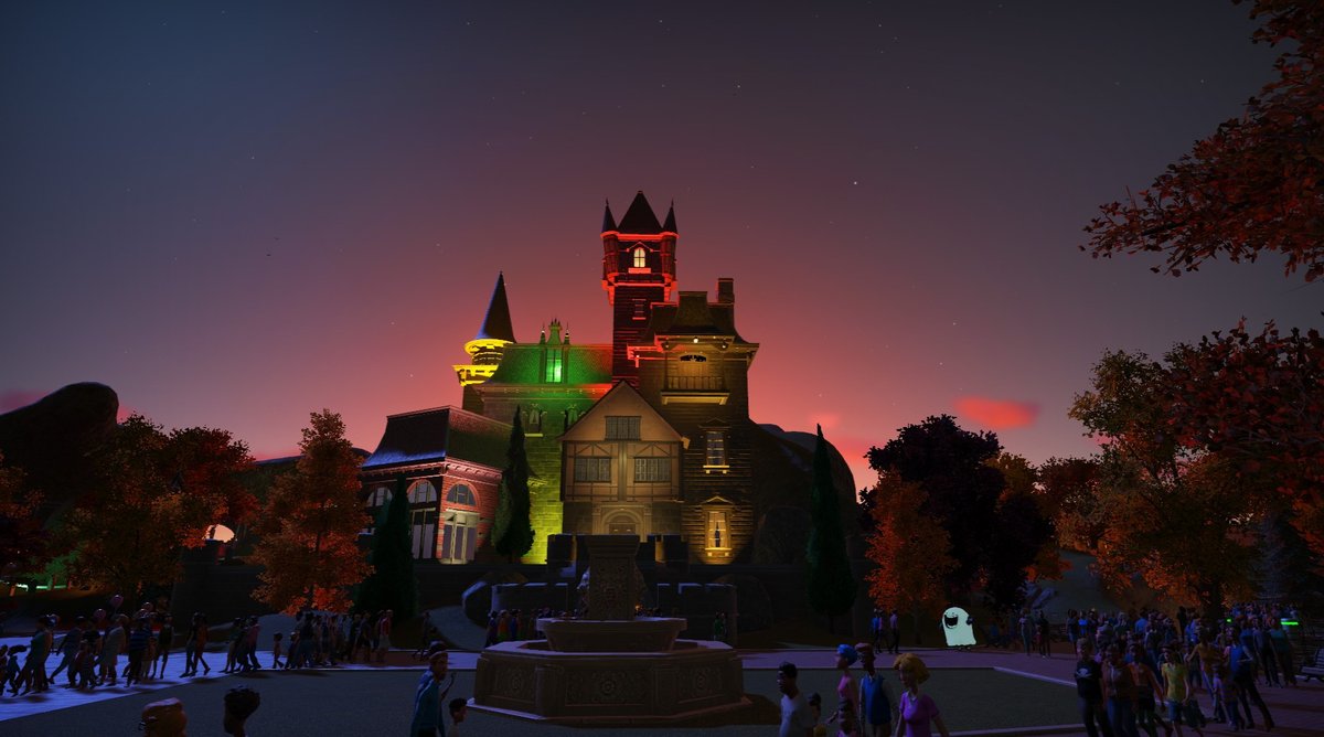 For the past 10 weeks I've been building a Halloween theme park in Planet Coaster! I know this is mostly a sims page, but I've been working so hard on it! I'm trying to get the video out soon, but I think It's going to be a little bit longer, but enjoy these screenshots!