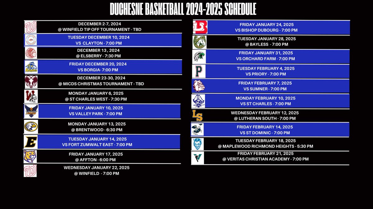 2024-2025 Duchesne Basketball Varsity Schedule