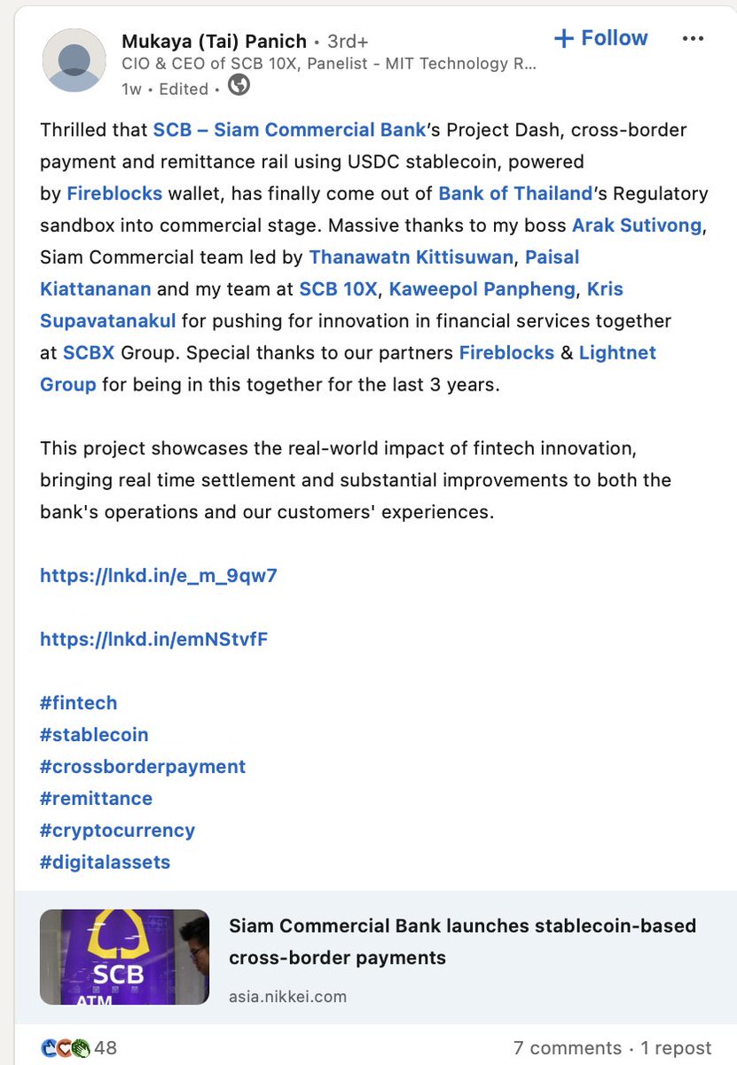 lukeTDD's tweet photo. Did you know SCB's $USDC project with Lightnet is called Project Dash? NEW FIND! π
FireBlocks, Lightnet & SCB have been working on this for THREE YEARS.
All according to SCB10x CEO. β
CHECK IT OUT! #VELO #USDV SOON!
My newest video, on topic, IS OUT NOW. πΏ https://t.co/hbfiCITNgj