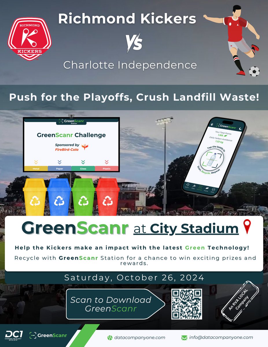 datacompanyone's tweet photo. 🏟️ Game Day + Green Impact = Winning Combination! ⚽🌍

Join us at City Stadium this Saturday! We're bringing GreenScanr to the game, where you can help crush landfill waste and make a real difference. Come visit us and see how you can also make an impact for the future. https://t.co/0DP9GOIShm