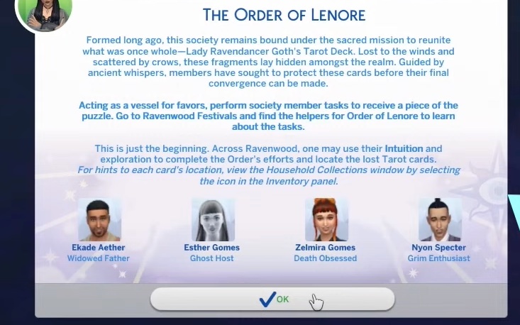 jackofallgames7's tweet photo. This gets me SO excited. They're basically bringing back the Cottage Living townie/errand system but made it even stronger, where doing each quest helps unlock Tarot cards - and you have to complete the quests in order to play. 

SO GOOD. More of this in packs @TheSims https://t.co/HMFIBpAkwL