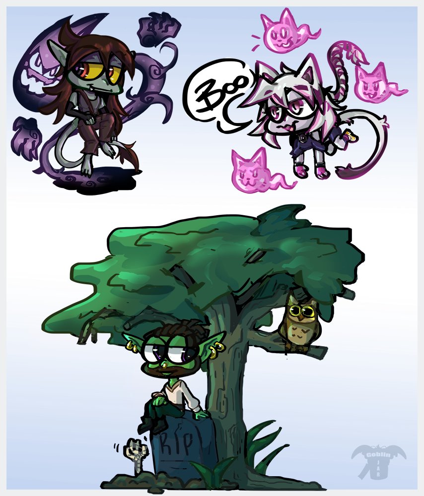 GoblinJarGame's tweet image. Heres todays art!! 💚🫙
We rolled @Ruby_LazyGoblin , @FangedFemboyVT and @FriendofGob !! All great beans that you should check out!
The themes today were Shadow, Boo, and Cemetery! 🪦
