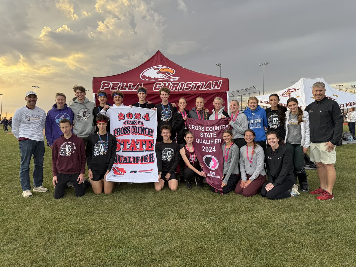 PCEaglesAD's tweet photo. ON TO STATE!

Pella Christian Cross Country - GIRLS and BOYS - are heading to the State Meet in Fort Dodge!

Congratulations Eagles!

Individual Qualifiers
- Bailey Vos
- Hayley Rens
- Sawyer Meinders
- Deacon Branderhorst https://t.co/rcAzZZKeVI
