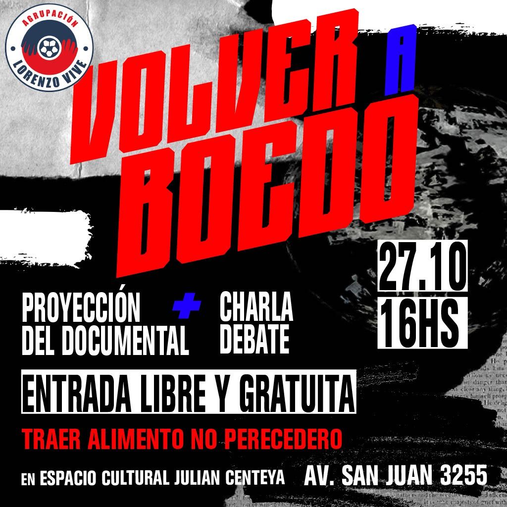 sergiocriscolo's tweet photo. ATENCiÓN! Este domingo 27 de octubre a las 16 hs volvemos a pasar mi documental Volver a Boedo en una pantalla grande. Será en el hermoso Centro Cultural Julián Centeya, av. San Juan 3255 de CABA.
Los espero!!
#volveraboedo #SanLorenzo #boedo https://t.co/ilzwnoI2eX