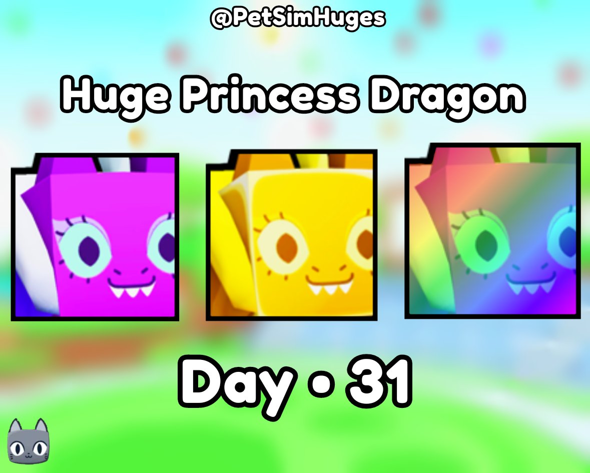 PetSimHuges's tweet photo. Pet Simulator 99 | We List Huges That Are Not In The Game Every Day!
Day • 31!

Next Huge is:  Huge Princess Dragon! https://t.co/qKKB9MYYVD