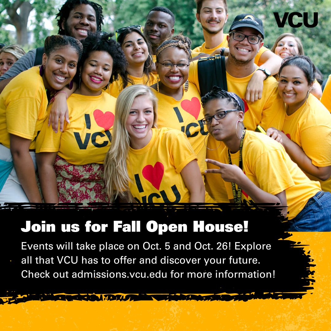 VCU's tweet photo. ๐โจ Join us for our Fall Open House event on Oct. 26! Explore all that VCU has to offer and discover your future. Check out the details here: https://t.co/E5Xg39AqO0 ๐๐๐ค #VCUOpenHouse #FutureRam #VCURamily #VCURams https://t.co/DNx5HjwRWU