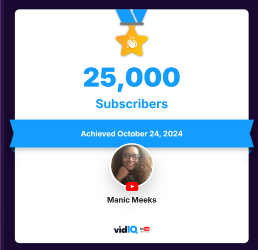 ManicMeeksYT's tweet photo. I FINALLY HIT 25,000 SUBSCRIBERS! This has been a long journey of niche-ing down and being more consistent. The joy my channel brings me! The people I was able to meet! Thanks for hanging around! https://t.co/bMqhzMucSB
